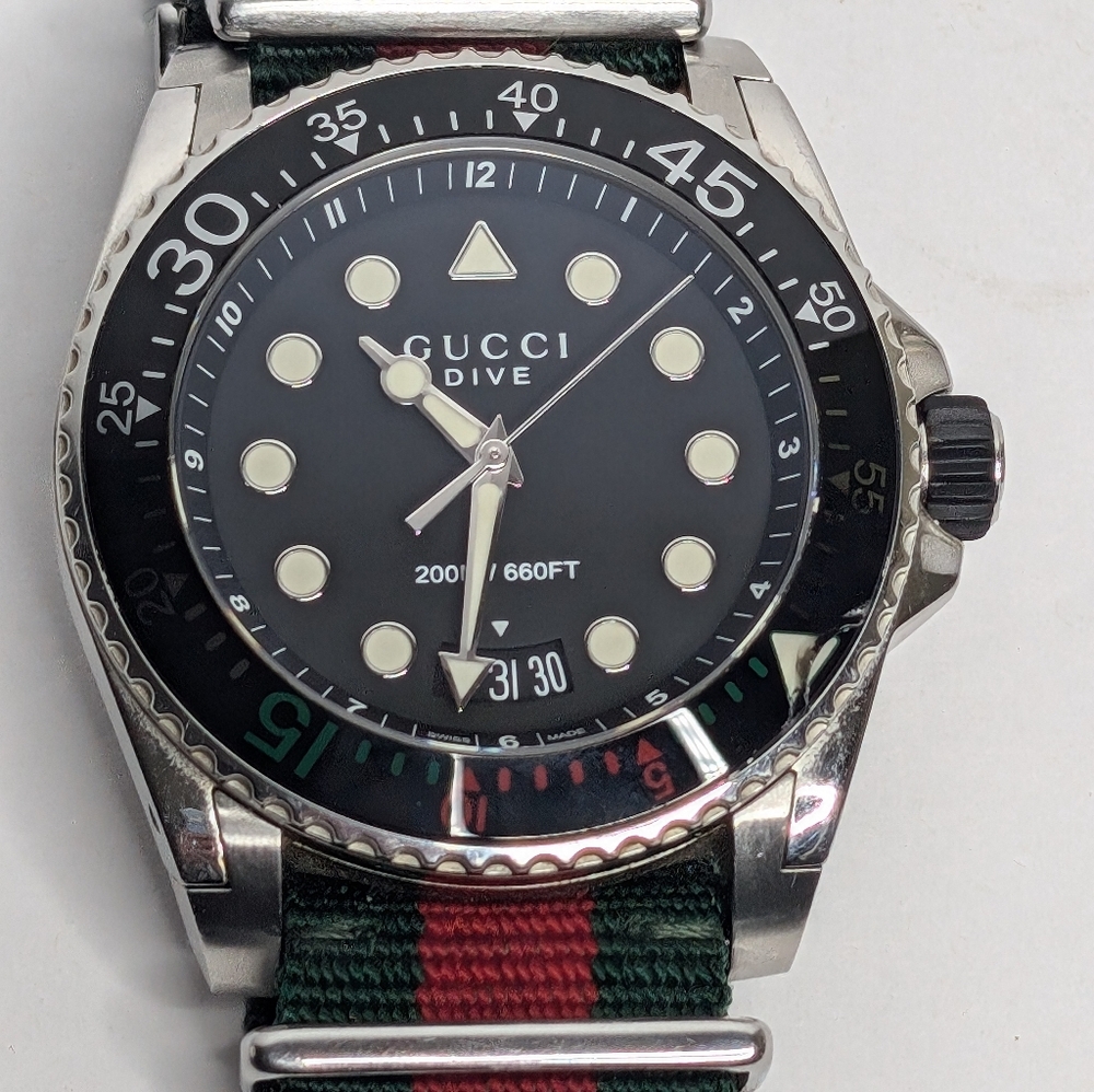Gucci Dive Green & Red Nylon Strap Watch 44mm